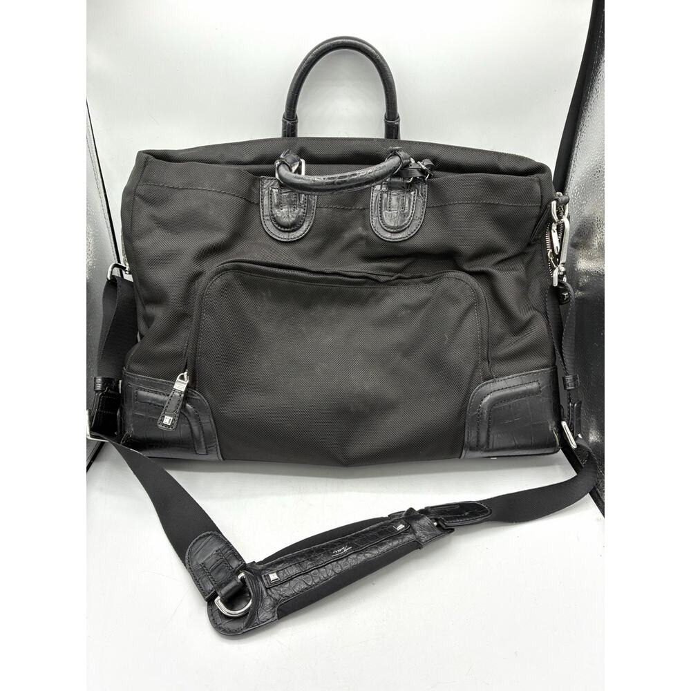 Tumi 73223D Briefcase Laptop Bag Black Nylon Croc Leather Trim Shoulder Strap